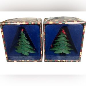 Marcel Schurman hand painted holiday green Christmas tree ornaments - set of two